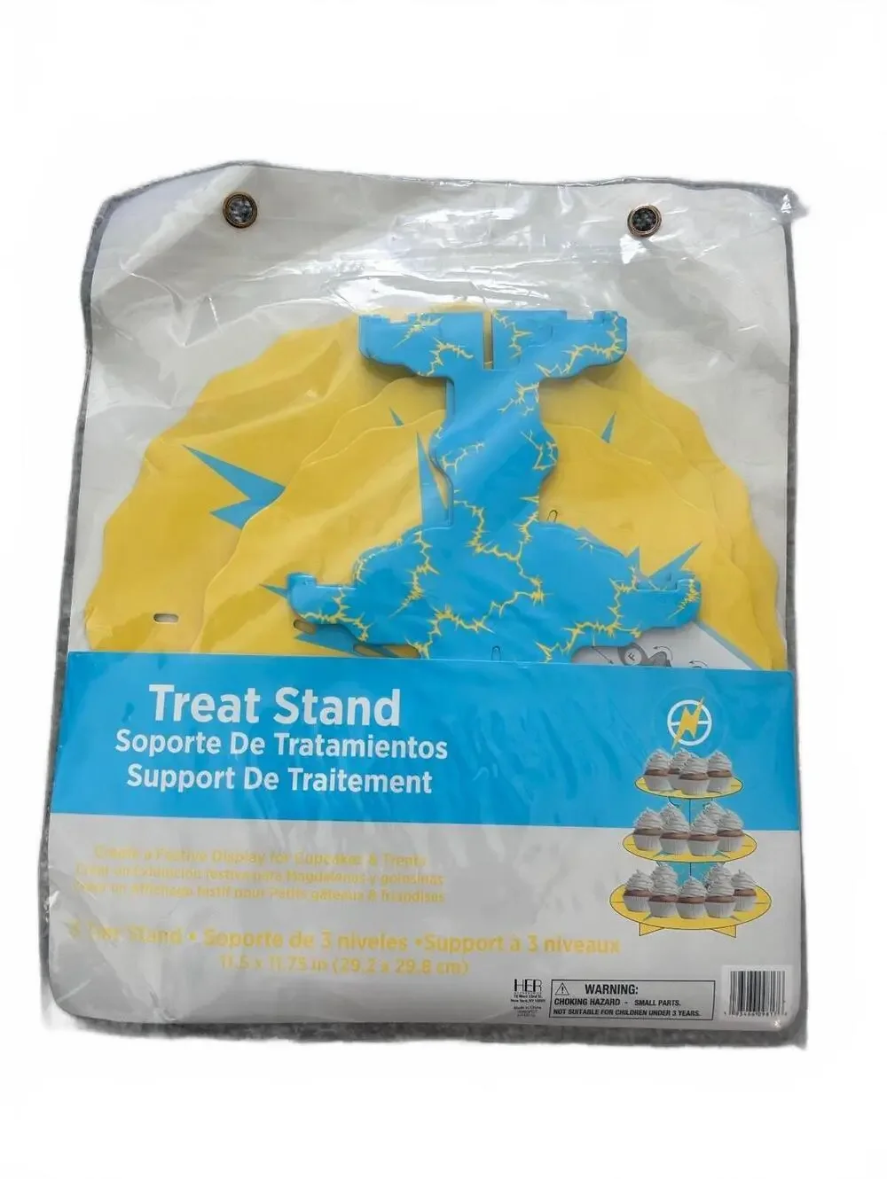 3 Tier Treat Stand Cupcake & Treat Display - Blue and Yellow Lightning Design